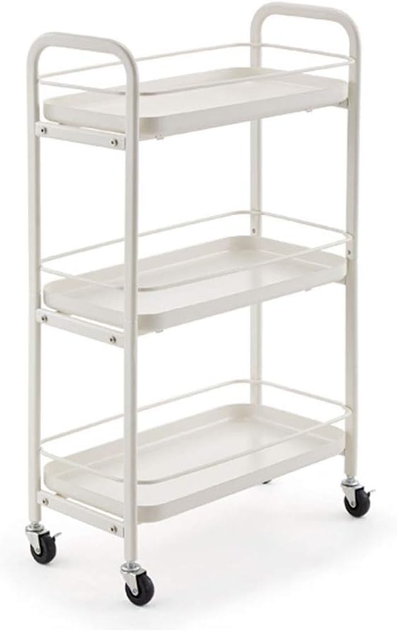 Dental Cart Beauty Trolley Assembly Barber Shop Cart 3-Layer Removable Storage Tray Mobile Shelf with Brake Casters/Bilateral Armrests 7 Colors (White)