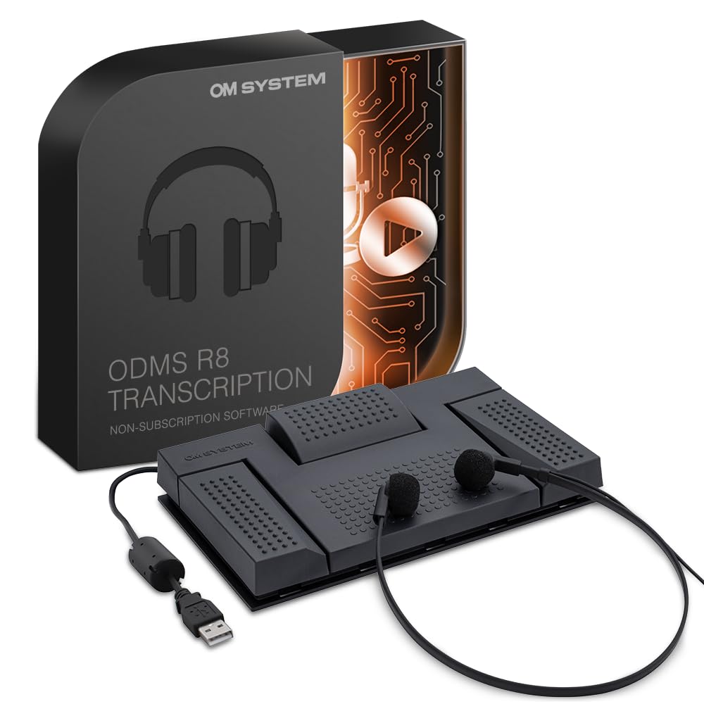 OM SYSTEM AS-2700 Audio Transcription Kit (USB Foot Pedal, Typist Stereo Headphone, ODMS R8 Transcription Software for Windows PC)