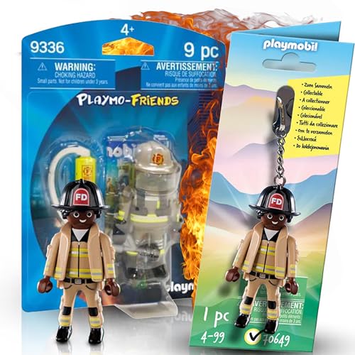 PLAYMOBIL 70649 Llavero Bombero 9336 Bombero: Acción para viajes y aventuras heroicas en casa