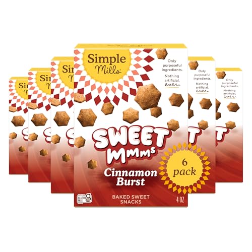 Image of Simple Mills Cinnamon Burst Sweet Mmms Baked Sweet Snacks, 6 Pack, Bite-Sized Gluten Free Cinnamon Snacks Sweetened with Coconut Sugar, Light and Airy Crispy Texture, 4 oz