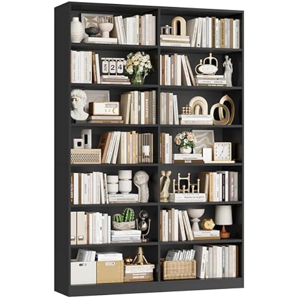 FirFurd Regał na książki, wysokość 212,5 cm, z 14 półkami, regał stojący, do przechowywania, do salonu, gabinetu, kuchni, 120 x 30 x 212,5 cm, czarny