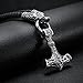 BAVIPOWER Mjolnir the Thor's Hammer Pendant With Wolf Heads Braided Leather Necklace Stainless Steel Authentic Norse Scandinavian Viking Jewelry ► BONUS ADJUSTABLE RUNE RING