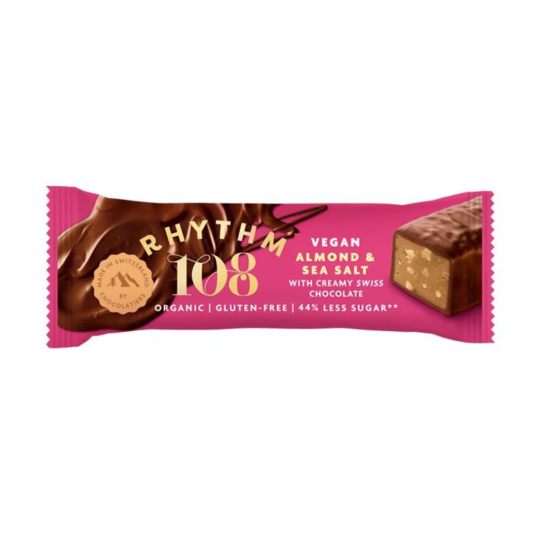 RHYTHM 108 Vegan Almond & Sea Salt with Creamy Swiss Chocolate Bar, 33g