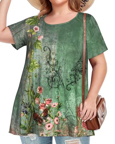 Image of JOELLYUS Plus Size Tops for Women Tunic Floral Casual Short Sleeves T Shirts Flowy Blouses 2026