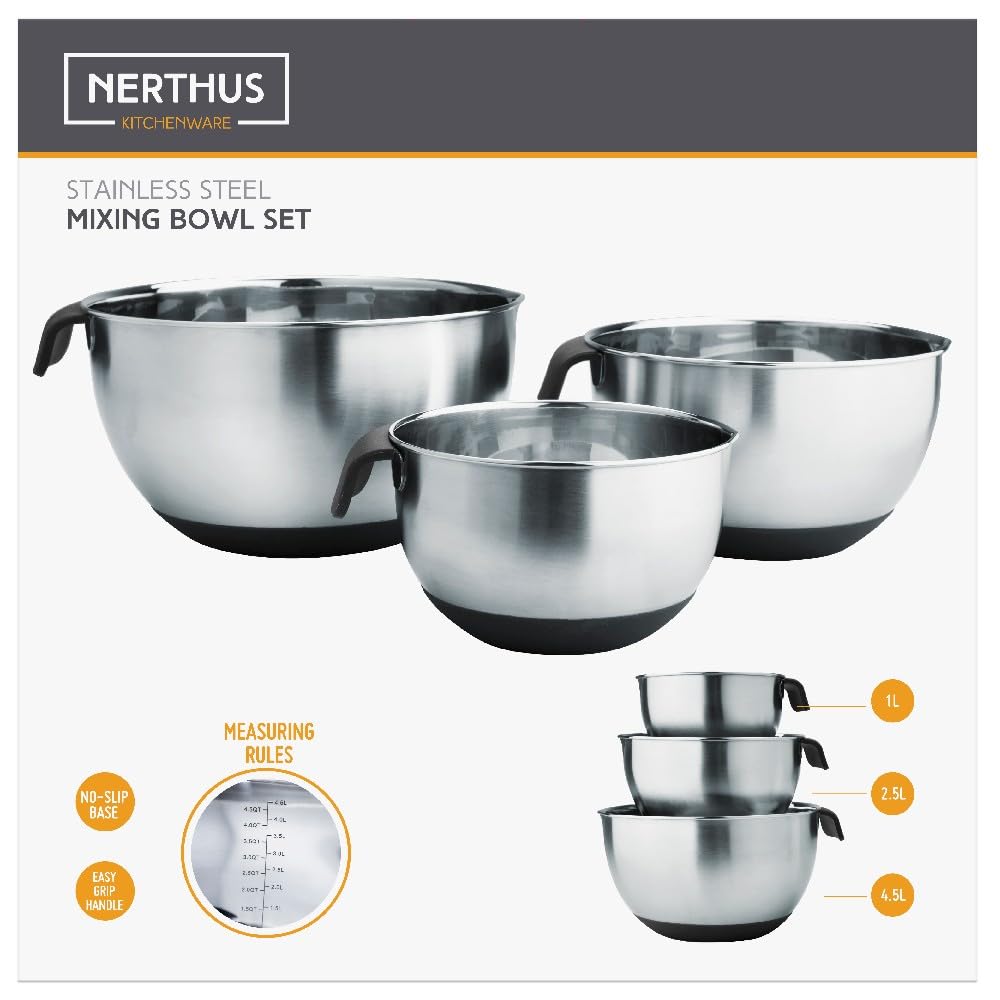 Nerthus FIH 1380 Set 3 Rührschüsseln Küche Backen Teig und Lebensmittel zubereiten