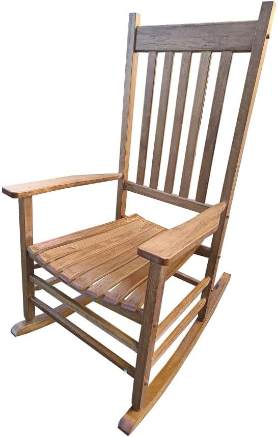 Wooden Porch Rocker Chair, White (Brown + Solid Wood-1)