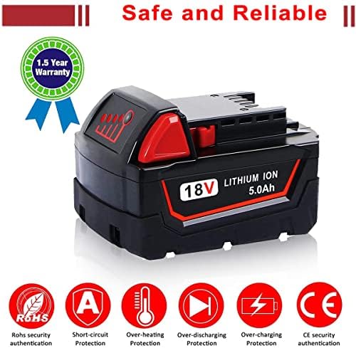 VANTTECH 2Pack 5.0Ah 18V Lithium ion Replacement Battery for Milwaukee 18V M18 48-11-1820 48-11-1850 48-11-1860 48-11-1828 48-11-10 Tools
