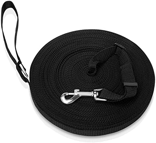 Dog Training Lead Leash, 10m /20m /30m Training Lead for Dogs, Long Leads for Dog Training, Long Nylon Dog Training Leads for Pet Tracking Training Camping Play and Backyard(Black, 30M/98FT)