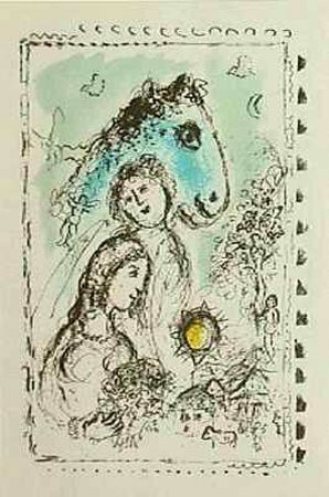 GFM Painting Reproducción de pintura al óleo pintada a mano por Cheval Bleu au Couple (Arte Abstracto),Pintura al óleo por Marc Chagall - 72 por 96 pulgadas