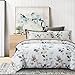 MILDLY Duvet Cover Set 100% Long-Staple Cotton Green Leaves Pattern Printed Comforter Cover 3pcs, Soft & Breathable Lightweigt Bedding Set