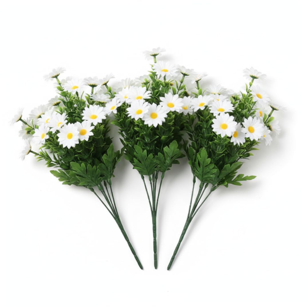 Flores artificiales blancas: pack de 3 margaritas de tela de seda de 13 pulgadas para decoración