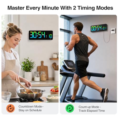 Tempospark WiFi Digital Clock 12", Digital Wall Clock WiFi Sync for Bedroom, Living Room, Classroom, WiFi Clock with Remote Control, Timer, Dual Alarms, Dimmer, Auto DST, Volume Control (Colorful) - image 8