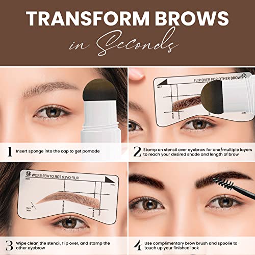 Eyebrow Stamp Stencil Kit (Medium Brown), Eyebrow Stamp Pomade With 24 Reusable Thin & Thick Brow Stencils, Eyebrow Stencils Shaping Kit Definer #TOP4