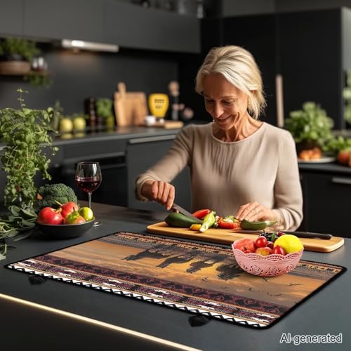 Image of Aztec Horse Electric Stove Top Cover,Black Cat Stove Cover for Glass Top Electric Stove,Astrology Heat Resistant Flat Top Stove Mat Countertop Protector