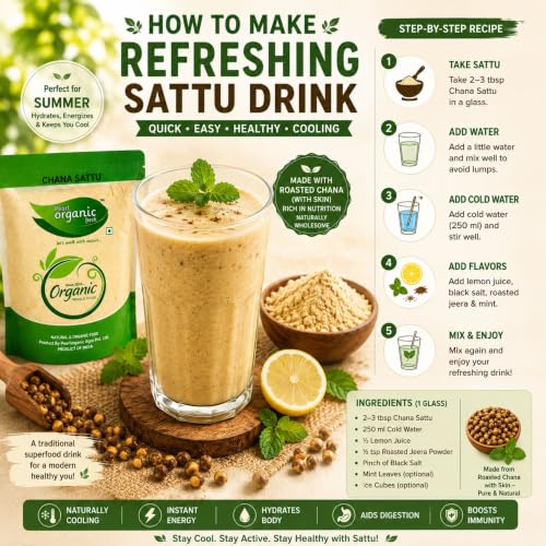 Image of Pearl Organic Fresh Chana Sattu Powder 500g | Roasted Gram Flour | High Protein & Fiber | Traditional Bihar Sattu Drink Mix | Natural Energy Booster | Healthy Summer Drink | No Preservatives | Vegan