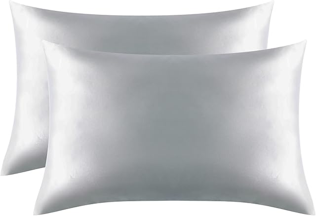 Amazon Brand - Umi Satin Silk Pillowcase 2 Pack Set 50x75cm Luxury Cooling Pillow Cover Solid Color Anti Wrinkle (Silver)