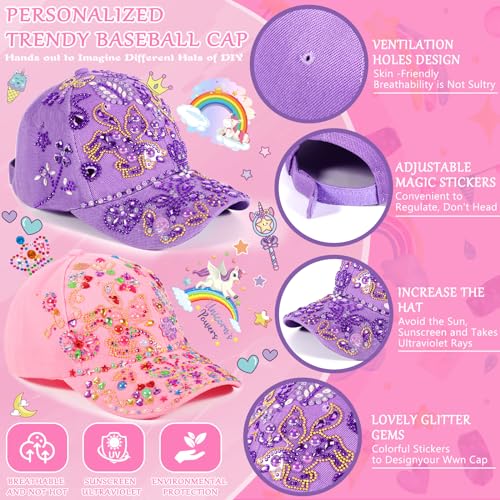 ENCOUN Geschenke für Mädchen DIY Baseballkappe, Geschenk Mädchen 4 5 6 7 8 9 10 11 12 Jahre, Basteln Mädchen Baseballkappe Spielzeug mit 10 Aufkleber, Weihnachten Geschenke Bastelset für Kinder