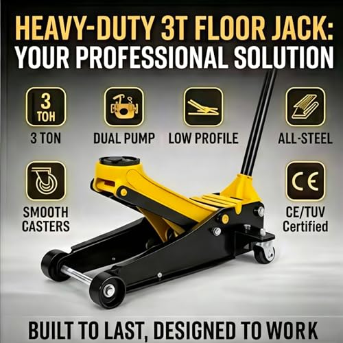 3 Ton Low Profile Floor Jack, Lifting Range 3.35"-19.69"
