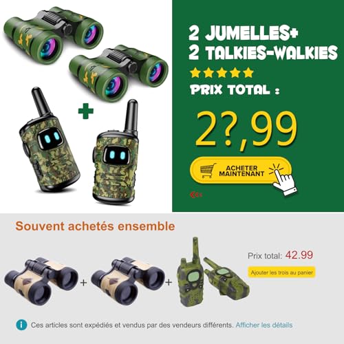 Dislocati Jouet Exterieur Enfant 3-9 Ans Garçon Fille, Talkie Walkie et Jumelles Enfants Cadeau Noel Enfant Garcon Jeu Exterieur Walkie Talkie Kit Exploration – vue 6