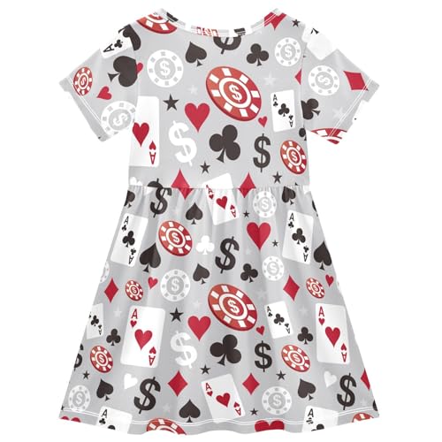 ALAZA Poker Card Gray Girls Dress Short Sleeve Toddler Casual Dresses Summer Sundress 2-8T2