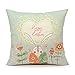 Easter Rabbit with Eggs And Flowers Home Decor Throw Pillow Case Cushion Cover 18 x 18 Inch Cotton Linen