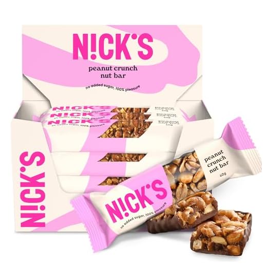 NICKS Peanut crunch nut bar, vegansk nötbar med keto choklad utan tillsatt socker, glutenfri (12x40g)