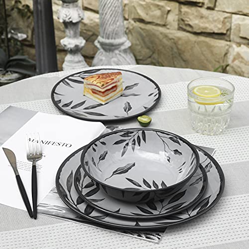 12Pcs Melamine Dinnerware Set, Camping Dishes, Dinner Plates And Bowls Set For Picnic Rv Use, Unbreakable, Dishwasher Safe #TOP6