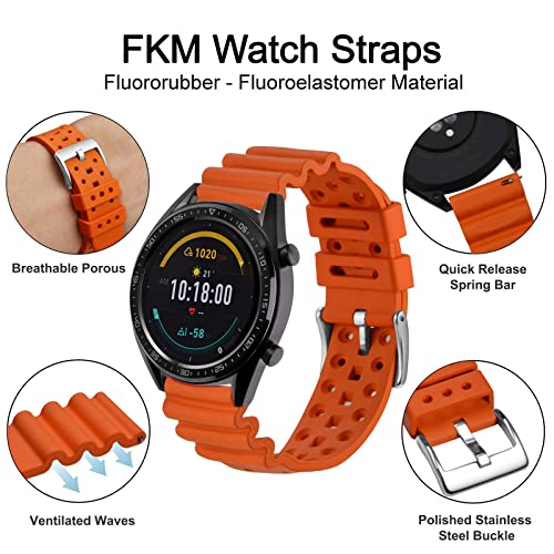Wocci 22Mm Ventilated Watch Band For Men, Fkm Rubber, Silver Buckle (Pumpkin Orange) #TOP3