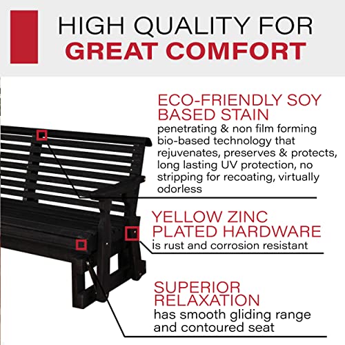 Caf Amish Heavy Duty 800 Lb Roll Back Pressure Treated Porch Glider (5 Foot, Semi-Solid Black Stain) #TOP2