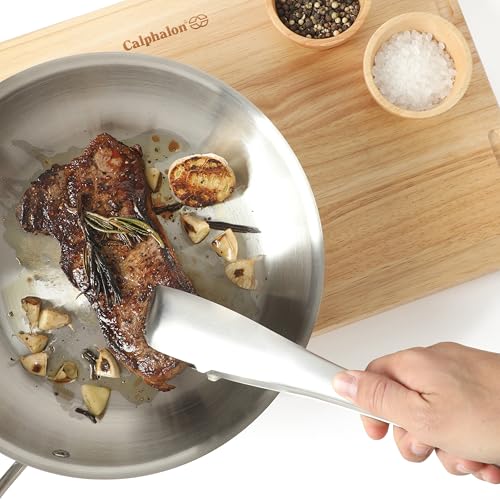 Image of Calphalon Prime Stainless Steel Kitchen Tongs, Heavy-Gauge Heat-Resistant Locking Tongs for Grilling, Cooking & Serving, Weighted Handle for Control