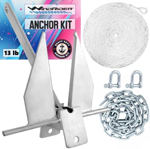 WindRider Superior Boat Anchor Kit Fluke Anchor with Anchor Chain and Anchor Rope Boat Anchors for Pontoon, Sail, Small Boats, Boat Anchors for 25' Boats…