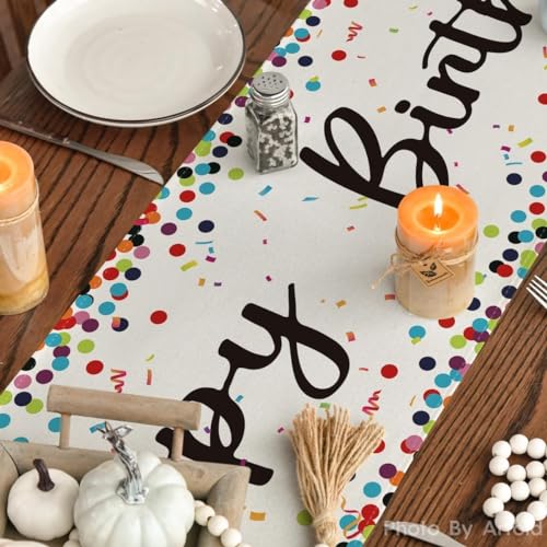 Artoid Mode TABLERUNNER-BIRTHDAY-33183-009 Polka Dot Beige Happy Birthday Table Runner thumb #3