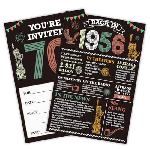 Jitnaau Retro 70th Birthday Party Invitations Back in 1956 70 Year Old Birthday Party Invites Cards with Envelopes Set of 20