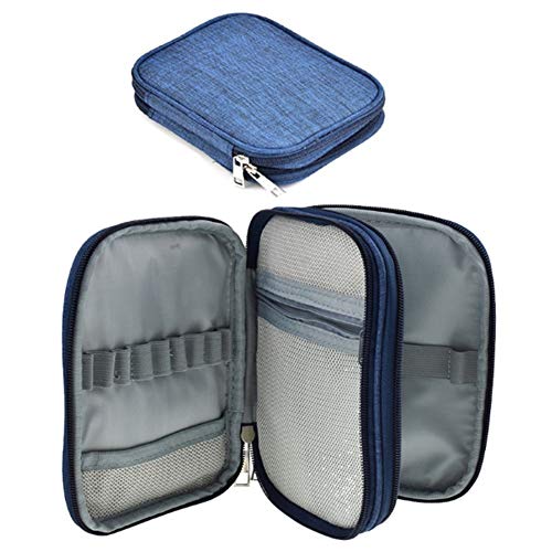 Katech Crochet Hook Case Empty Zipper Bags Portable Travel Crochet Storage Bag Organizer with Web Pocket and Crochet Holder Slots for Carrying Various Crochets Needles and Knitting Accessories (Blue)