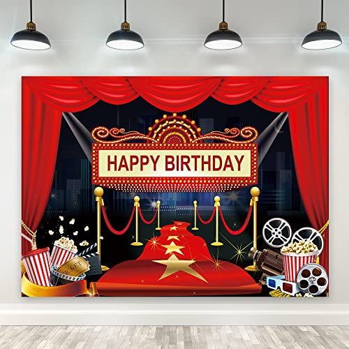 Riyidecor Hollywood Party Backdrop Happy Birthday Photography Background Marquee Red Magic Carpet 7x5ft Decoration Celebration Props Party Photo Shoot Backdrop Blush Vinyl Cloth