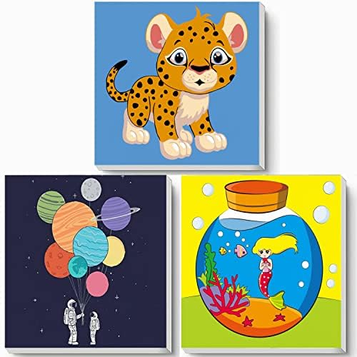 Hiolife paint by numbers kits for kids and beginner,painting set for girls and boys,DIY acrylic oil painting on canvas,8 x 8 inch 3 pack -with framed