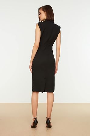 Trendyol Women's Standing Collar Cap Sleeve Black Dress