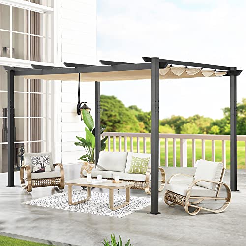 Ulax Furniture Outdoor 10'X13' Extra Large Aluminum Pergola With Sun Shade Gazebo Beige Canopy, Uv Resistant Fabric #TOP4