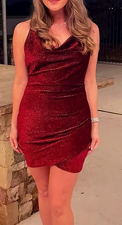 Image of VANCOL Women's Sexy Glitter Spaghetti Strap Mini Party Dress