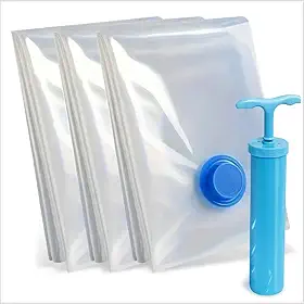 Kit 3 Sacos A Vácuo Para Roupas, Edredons, Cobertores E Casacos GG (70x100cm) + Bomba Inclusa — Reduz Volume Em Até 80%, Protege Contra Mofo, Poeira Garante Mais Espaço No Armário E Na Mala De Viagem