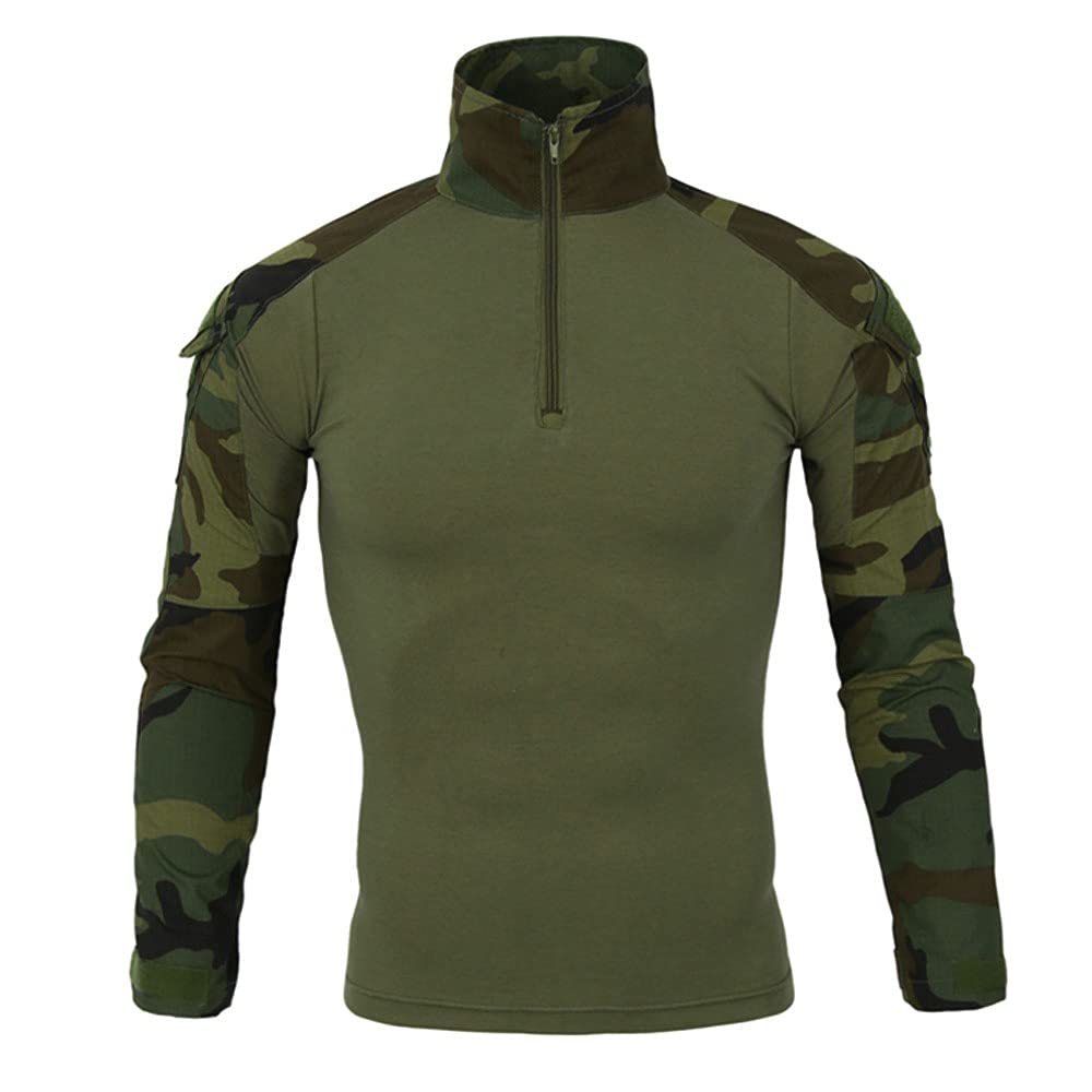 Maglietta militare da uomo, maglietta tattica, slim fit, a maniche lunghe, mimetica, per paintball, softair, militare, uniforme