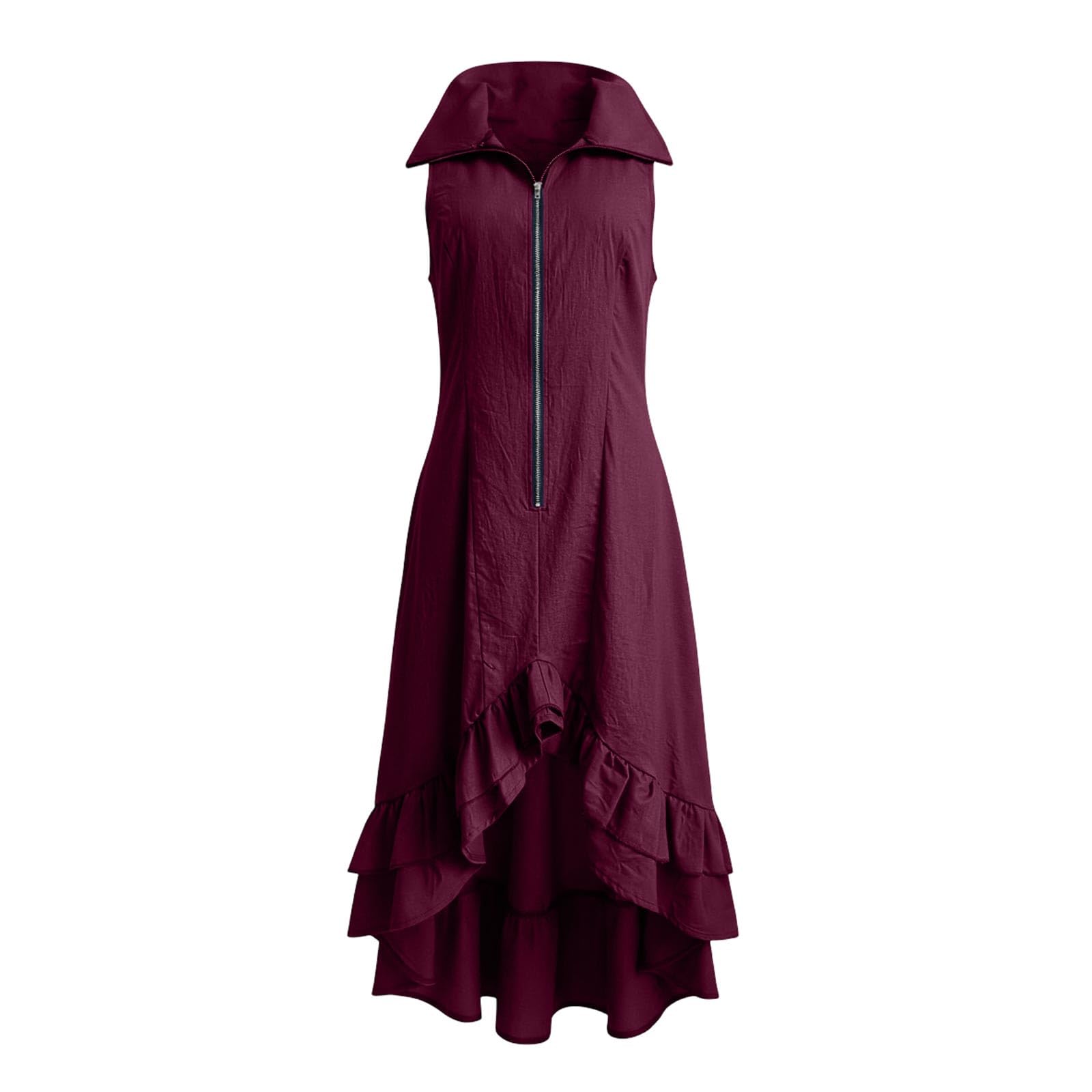 Generisch Vestido casual sin mangas con cremallera trasera diseño liso elegante escote volantes adecuado para el día a día, ocio, vacaciones, vestido de mujer