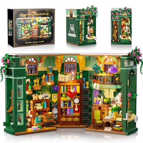 INSOON Magic Owl Station Book Nook Building Set with Lights, DIY Booknook Building Block Toy for...