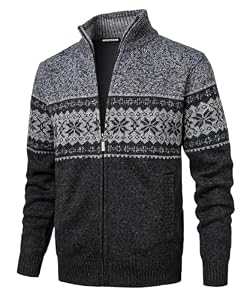 Herothorn Homme Gilet Cardigan Veste Ouvrez-Front Zippé avec 2 Poches Gilet Veste Tricoté Chaud Coupe rembourré Décontractée Manche Longue Chandail
