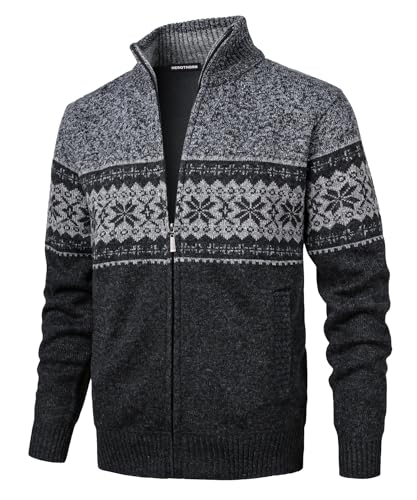 Herothorn Homme Gilet Cardigan Veste Ouvrez-Front Zippé avec 2 Poches Gilet Veste Tricoté Chaud Coupe rembourré Décontractée Manche Longue Chandail