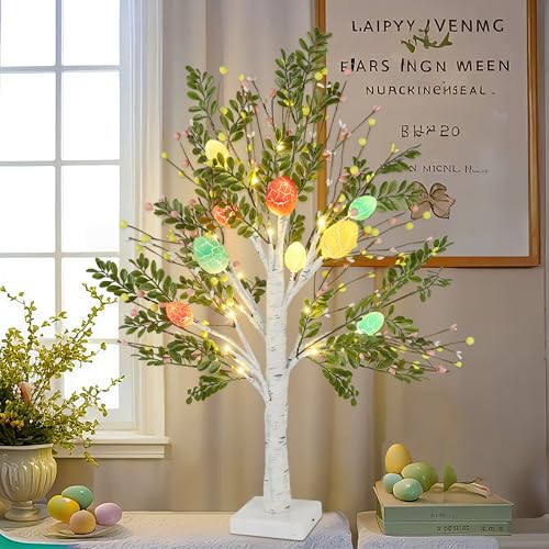 DR.DUDU 27 Inch Easter Decor for Home – 2 Pack Lighted Easter Trees, Light Up Birch Trees with Easter Egg, Tabletop Spring Decor for Mantel Indoor Office by DR.DUDU - Image 8