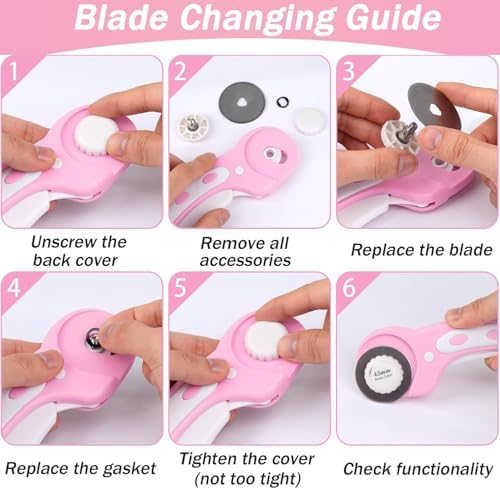 45mm Rotary Cutter for Fabric with 5pcs Extra Blades, Ergonomic Handle Rolling Cutter with Safety Lock for Fabric for Leather, Sewing, Quilting, Rotary Cutter Perfect for Left & Right Hand (Pink) - 5