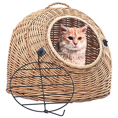 Panier de transport pour chat pliable en osier naturel avec boucle sécurisée