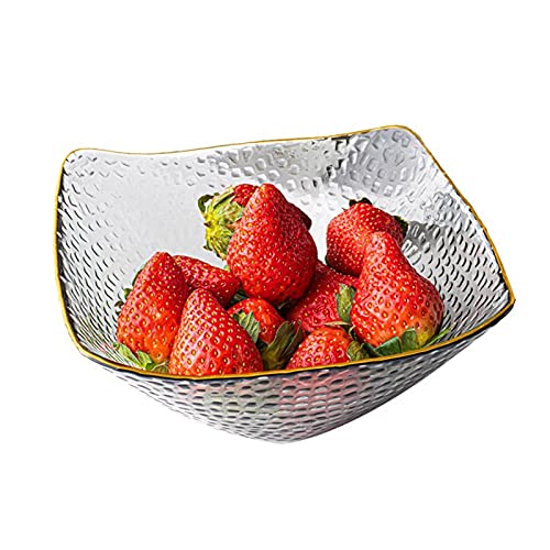 Ciotola per Insalata Insalata di Vetro Ciotola Oro Placcato Bordo in Vetro Trasparente Ciotola di Vetro Dessert Snack Dessert Frutta e Verdura Ciotola Forniture di Cucina Insalatiera(A,L)