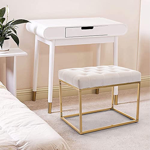 Awqm Tufted Ottoman Bench,Velvet Upholstered Seat,Footrest Chair,Rectangle Vanity Stool With Golden Metal Frame,Perfect For Dressing Room,Living Room,Entryway Or Bedroom,Beige… #TOP3